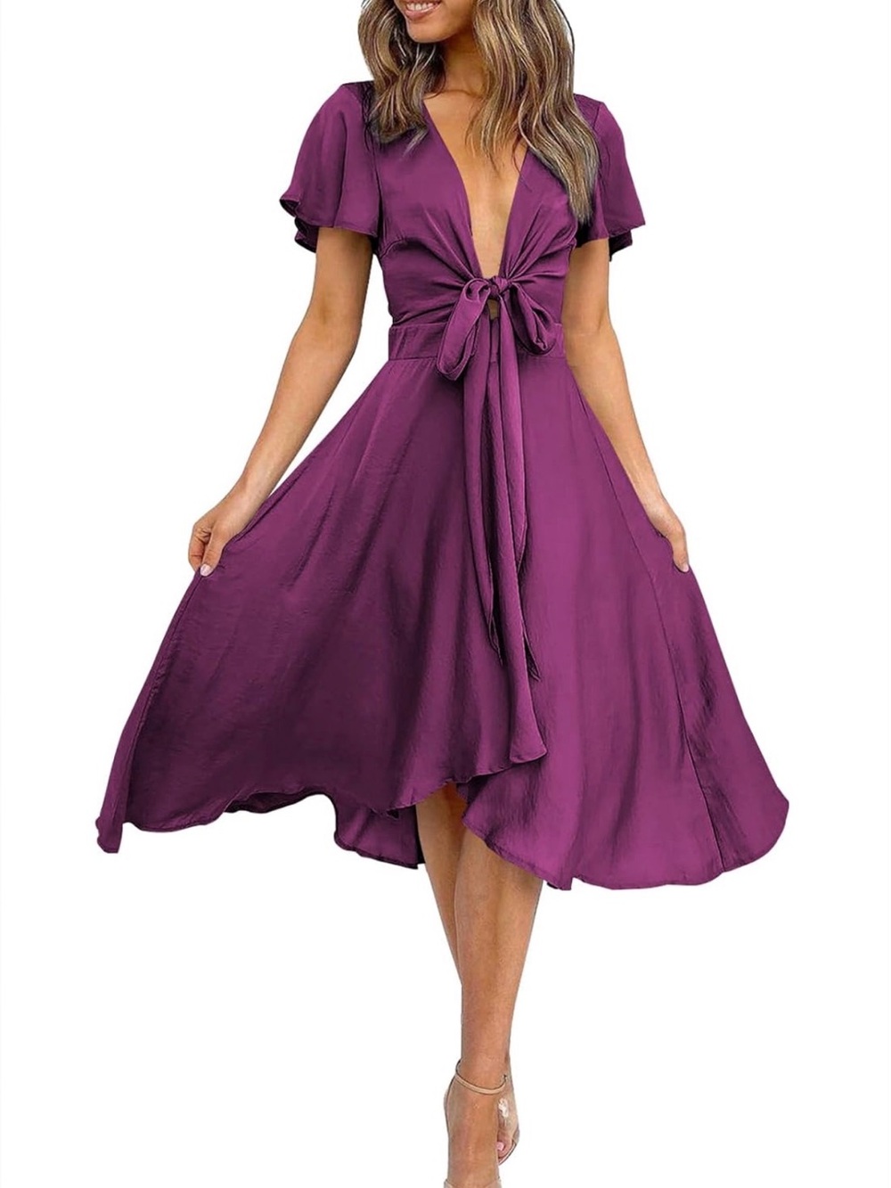 Miduo Satin V Neck tie front dress